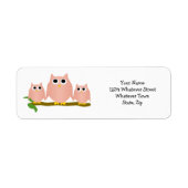 Étiquette Pink Owls Design Return Address (Devant)