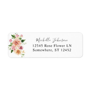 Étiquette Pink & Peach Floral & Greenery Adresse de retour