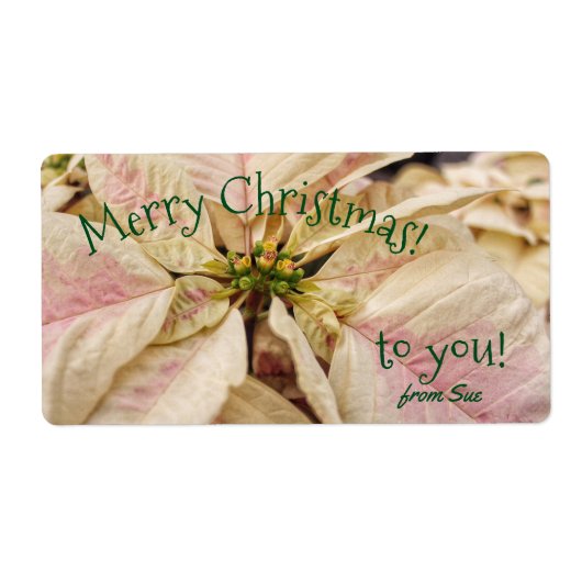 Étiquette Pink Poinsettia Nom personnalisé Noël Cadeau Étiqu (Devant)