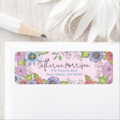 Étiquette Pink Purple Fleuroming Flowers Adresse de retour (En situation)