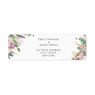 Étiquette Pink Purple Flowers & Papillons Adresse