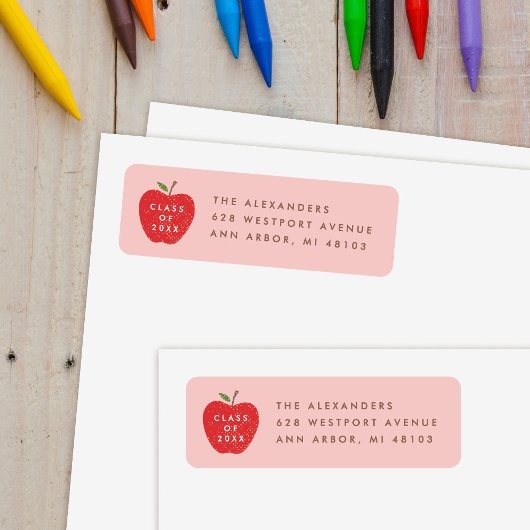 Étiquette Pink Red Apple Preschool Graduation Address Label