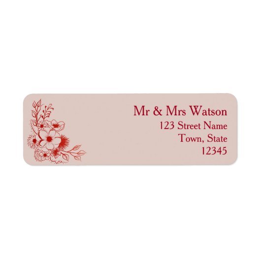 Étiquette Pink Red Floral Wedding Return Address (Devant)