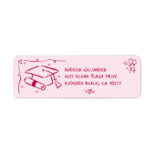 Étiquette Pink Red Hand Drawn Doodles Graduation Cap Address (Devant)