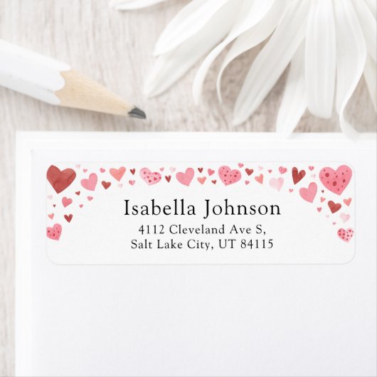 Étiquette Pink Red Hearts Valentine's Day Adresse de retour (En situation)