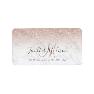Étiquette Pink rose gold glitter white marble Personalized