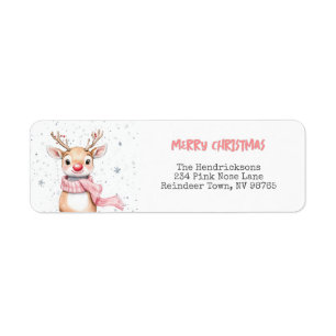 Étiquette Pink Rudolph Reindeer Christmas Retourner Adresse
