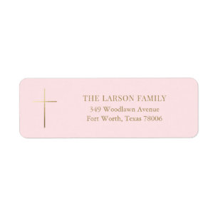Étiquette Pink Simple Elegant Gold Cross Baptism Adresse