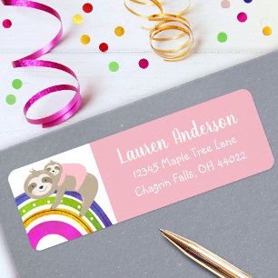 Étiquette Pink Sloths Boho Rainbow Girl Adresse Baby shower