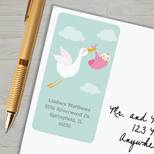 Étiquette Pink Stork Bundle Baby shower Adresse de retour