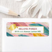 Étiquette Pink Turquoise Gold Graduation Adresse de retour (En situation)