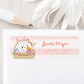 Étiquette Pink & White Stripes Lapin de Pâques dans le panie (En situation)