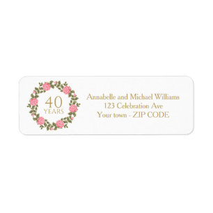 Étiquette PINK WILD ROSES WREATH 40e adresse Mariage