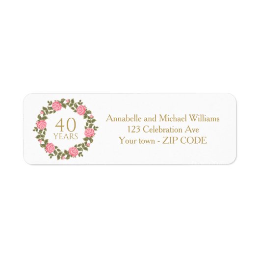 Étiquette PINK WILD ROSES WREATH 40e adresse Mariage (Devant)