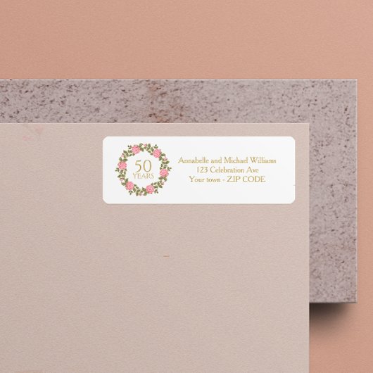 Étiquette PINK WILD ROSES WREATH 50e adresse Mariage