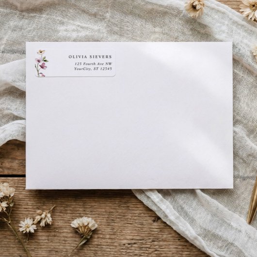 Étiquette Pink Wildflower Bridal Shower Return Address
