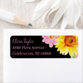 Étiquette Pink Yellow Black Sunflower Nom Adresse de retour (En situation)