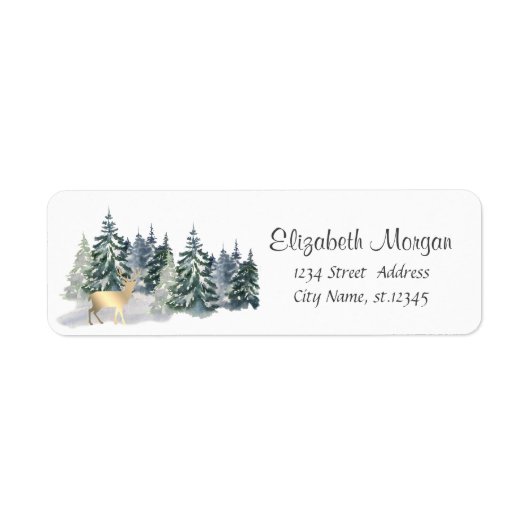 Étiquette Pins de aquarelle, cerf doré (Devant)