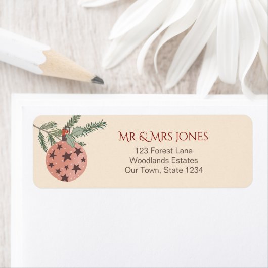 Étiquette Pins de Noël rétro (En situation)