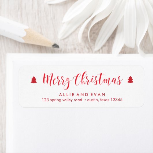 Étiquette Pins de Noël rouges et blancs (En situation)