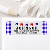 Étiquette Pique-nique et bannière | À damiers bleu nappe été (En situation)