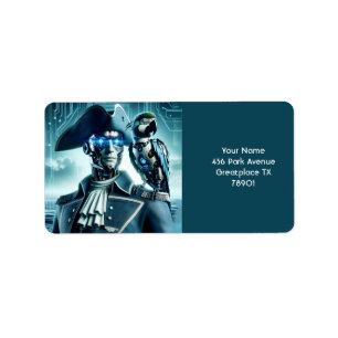Étiquette Pirate de perroquet de cyborg mignon Imaginaire