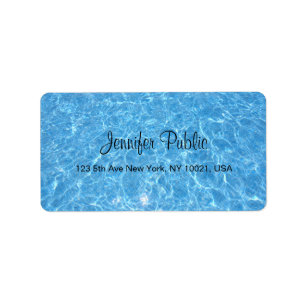 Étiquette Piscine Blue Aqua Script manuscrit Eau