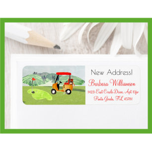 Étiquette Pittoresque Fun Golf Panier Déménagé Nouvelle adre