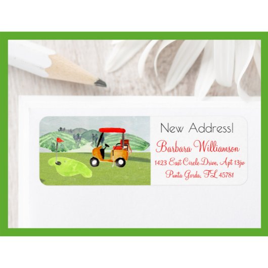 Étiquette Pittoresque Fun Golf Panier Déménagé Nouvelle adre