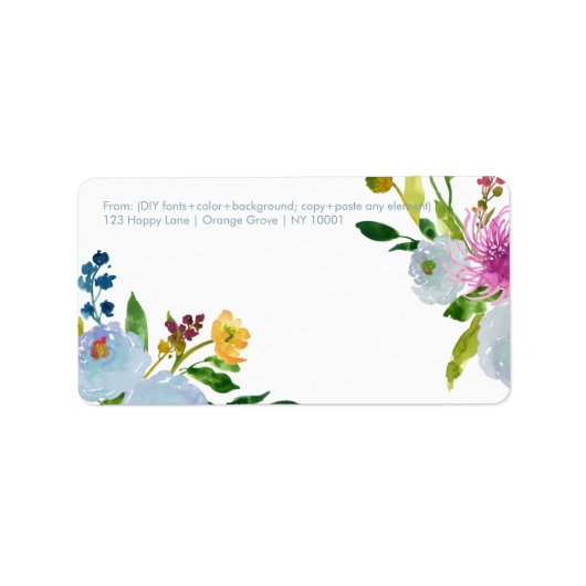 Étiquette PixDezines aquarelle florale/ranunculus/bleu (Devant)