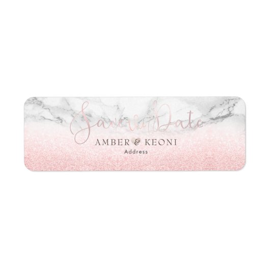 Étiquette PixDezines Blush Pink Snow Bokeh+Marble Date de sa (Devant)