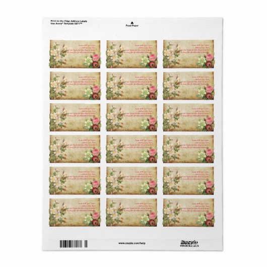Étiquette PixDezines faux parchemin/roses vintages (Feuille entière)