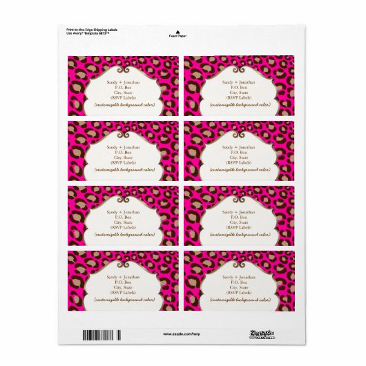 Étiquette PixDezines Felina, empreinte de léopard rose chaud (Feuille entière)