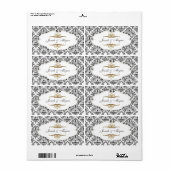 Étiquette PixDezines Felina, noir + damas perle 14 (Feuille entière)