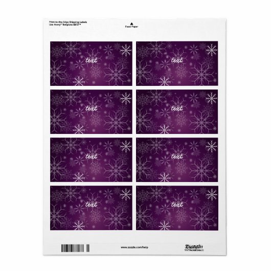 Étiquette PixDezines Snowflakes Blanc + violet (Feuille entière)
