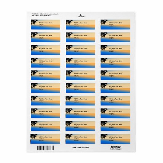 Étiquette Plage avec palmier (Feuille entière)