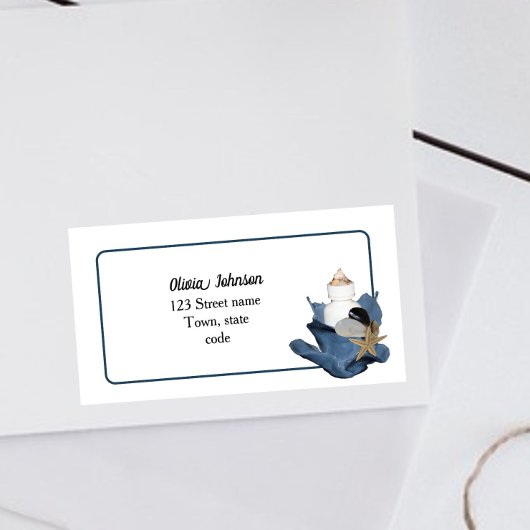 Étiquette Plage de coquillages bleu iris élégant moderne