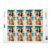 Étiquette Plage fille 1950 (Feuille entière)