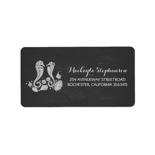 Étiquette Plage Mariage Chalkboard Seahorses (Devant)