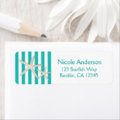 Étiquette Plage rayée de turquoise sarcelle étoile de mer bl (En situation)