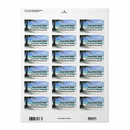 Étiquette Plage tropicale (Feuille entière)