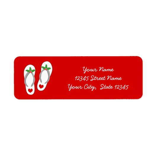 Étiquette Plage tropicale de Noël rouge feuillage (Devant)