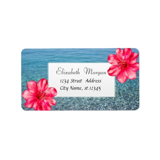 Étiquette Plage tropicale moderne, Mer, Hibiscus (Devant)