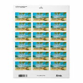 Étiquette Plage tropicale, Palmiers, Chaise, Relax (Feuille entière)