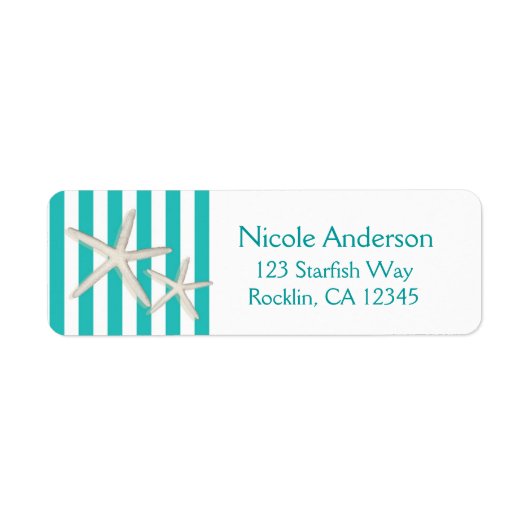 Étiquette Plage Turquoise d'étoiles de mer blanc (Devant)