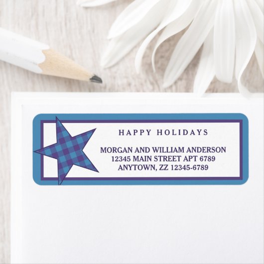 Étiquette Plaid Blue violet moderne Rustique Star élégant (En situation)