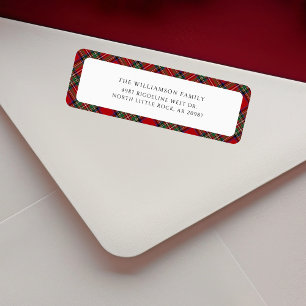Étiquette Plaid Red Rustic Christmas Tartan Adresse de retou