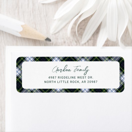 Étiquette Plaid Rustic Gordon Tartan Script Return Address (En situation)
