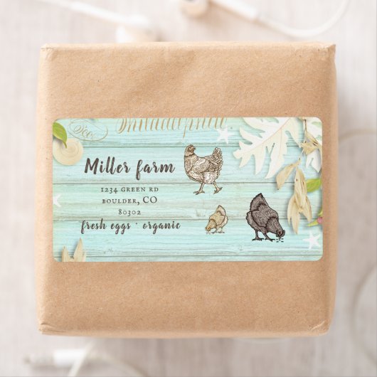 Étiquette planche côtière bois script rustique Oeuf Carton É (En situation)