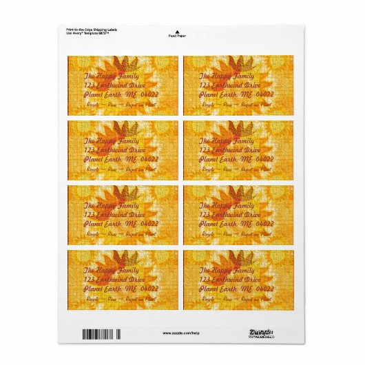 Étiquette Planète Terre (orange) (Feuille entière)